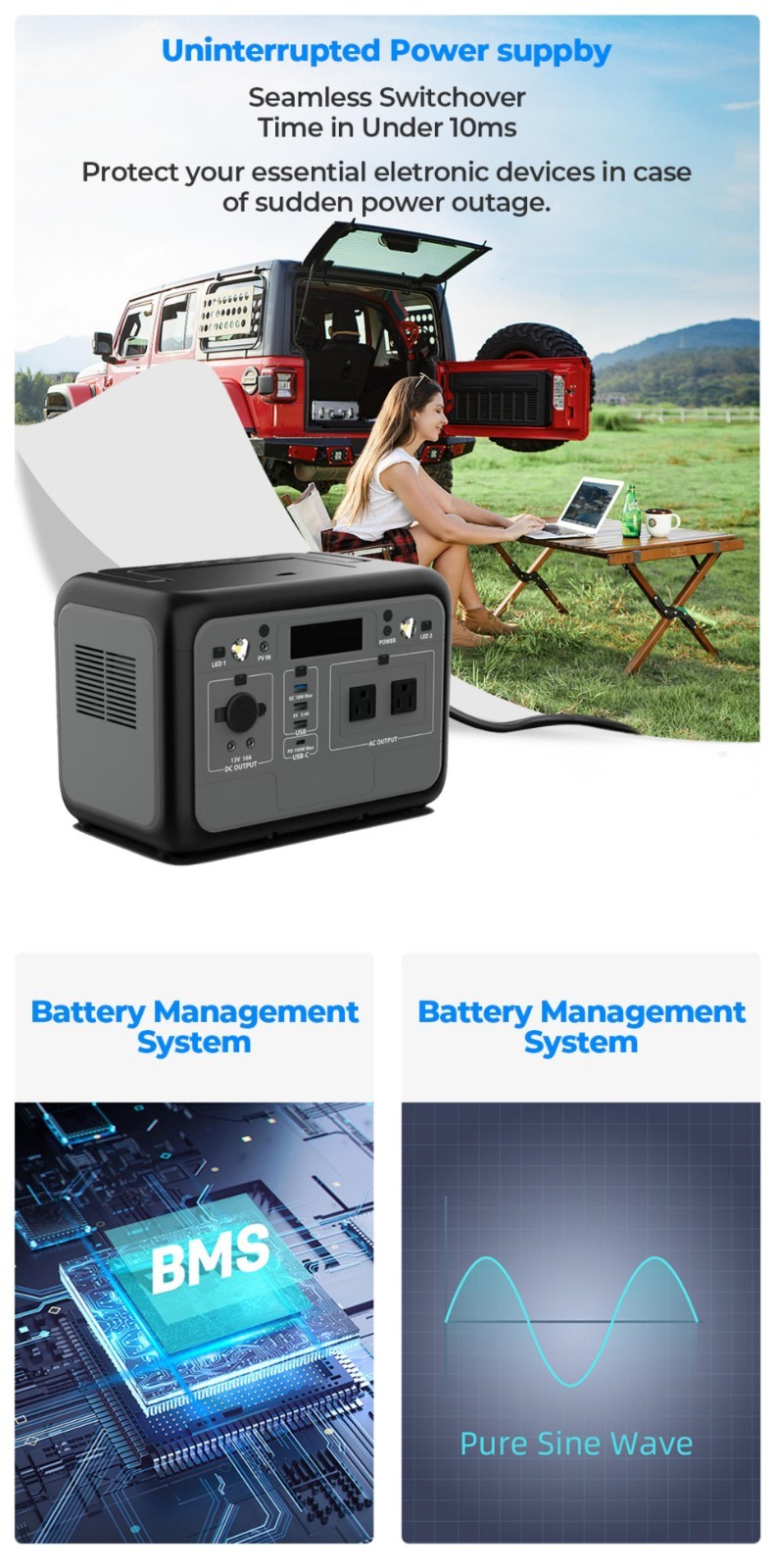 512Wh 800W Portable Outdoor Power Station Rechargeable