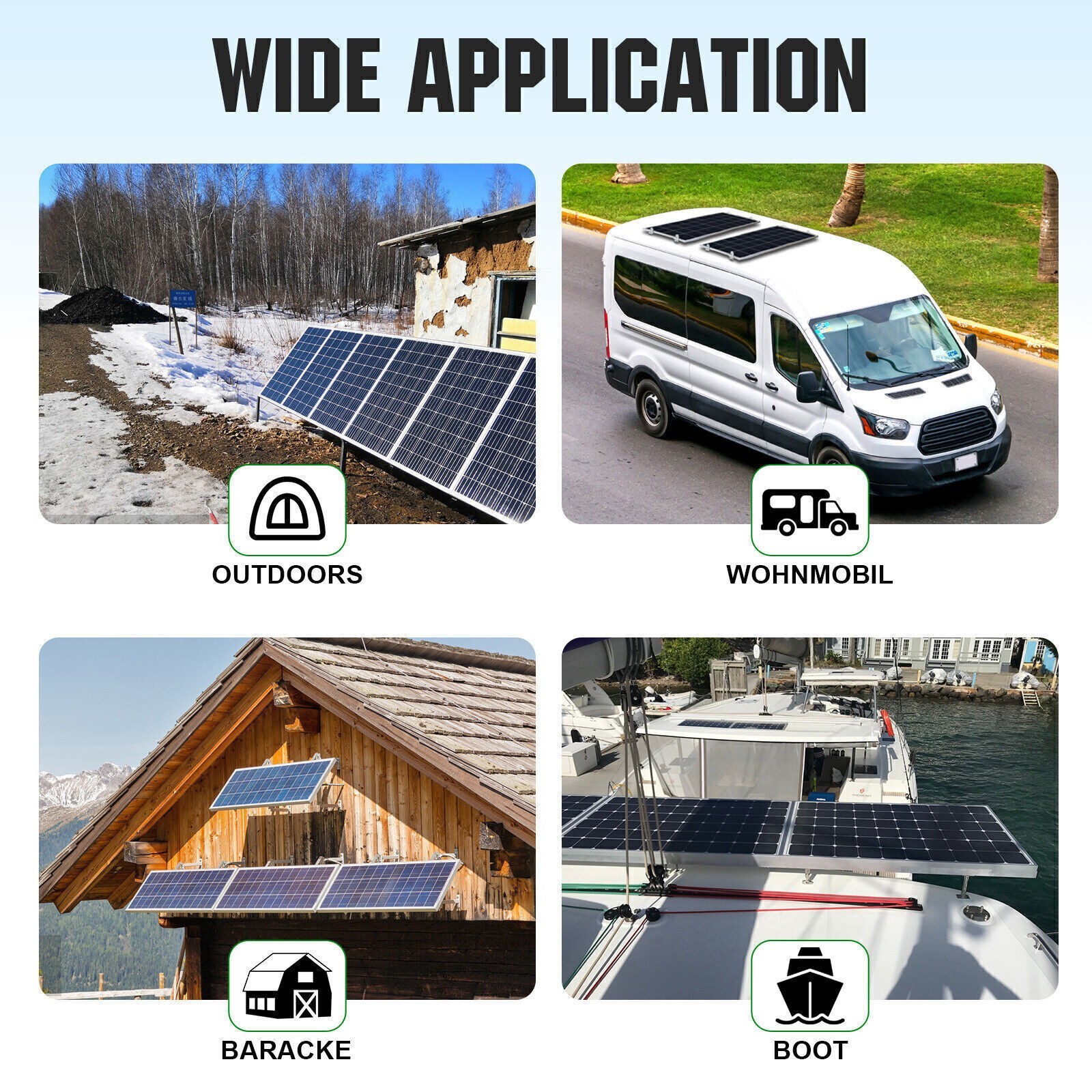 400 Watts 2Pcs 200W Monocrystalline Solar Panel 12V for Battery Charger Caravan