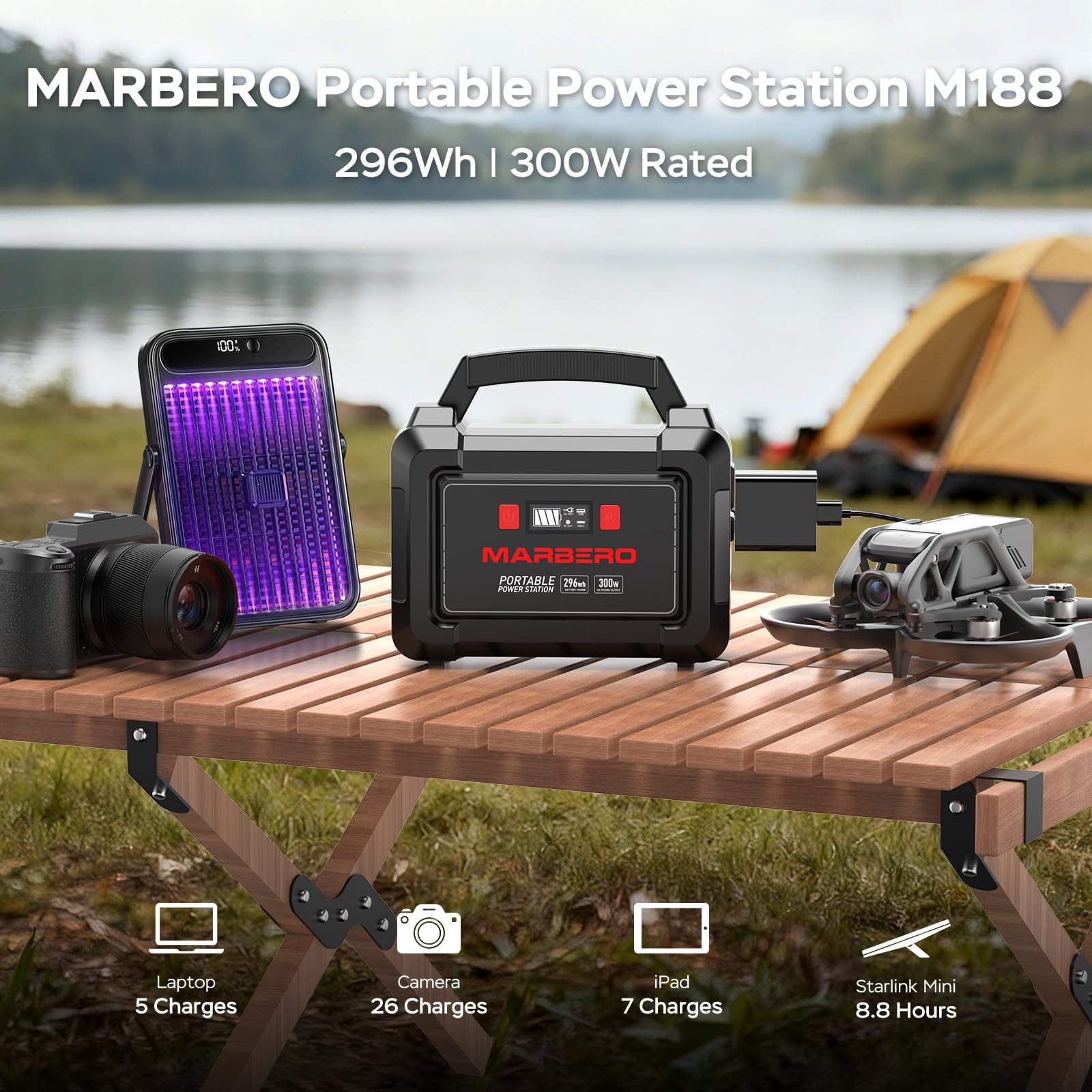 MARBERO Solar Generator 296Wh with Solar Panels 60W Portable Power Station wi…