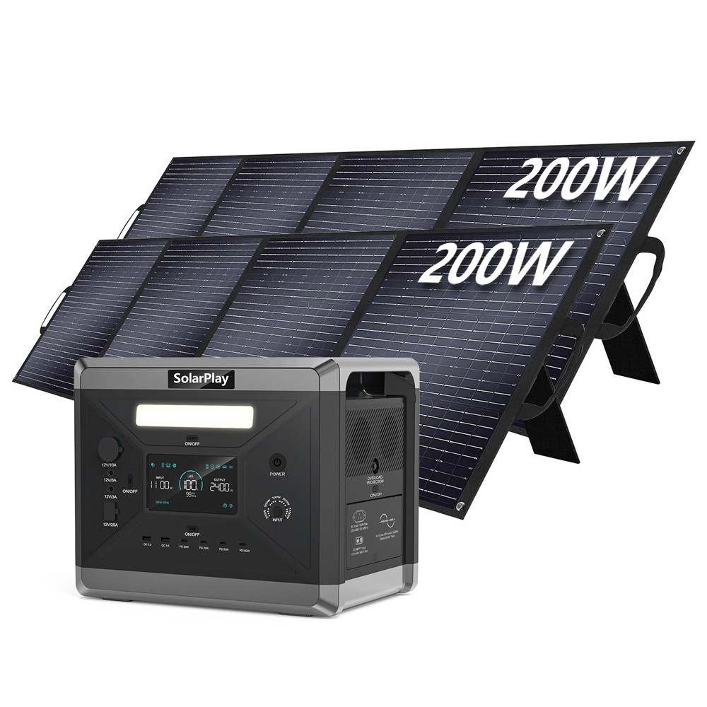 SolarPlay Portable Power Station 2400W/2160Wh Generator with 2*200W Solar Panel