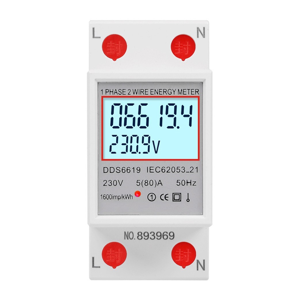 LCD Energy Meter for Din Rail Usage with Voltage Current 80A Monitoring