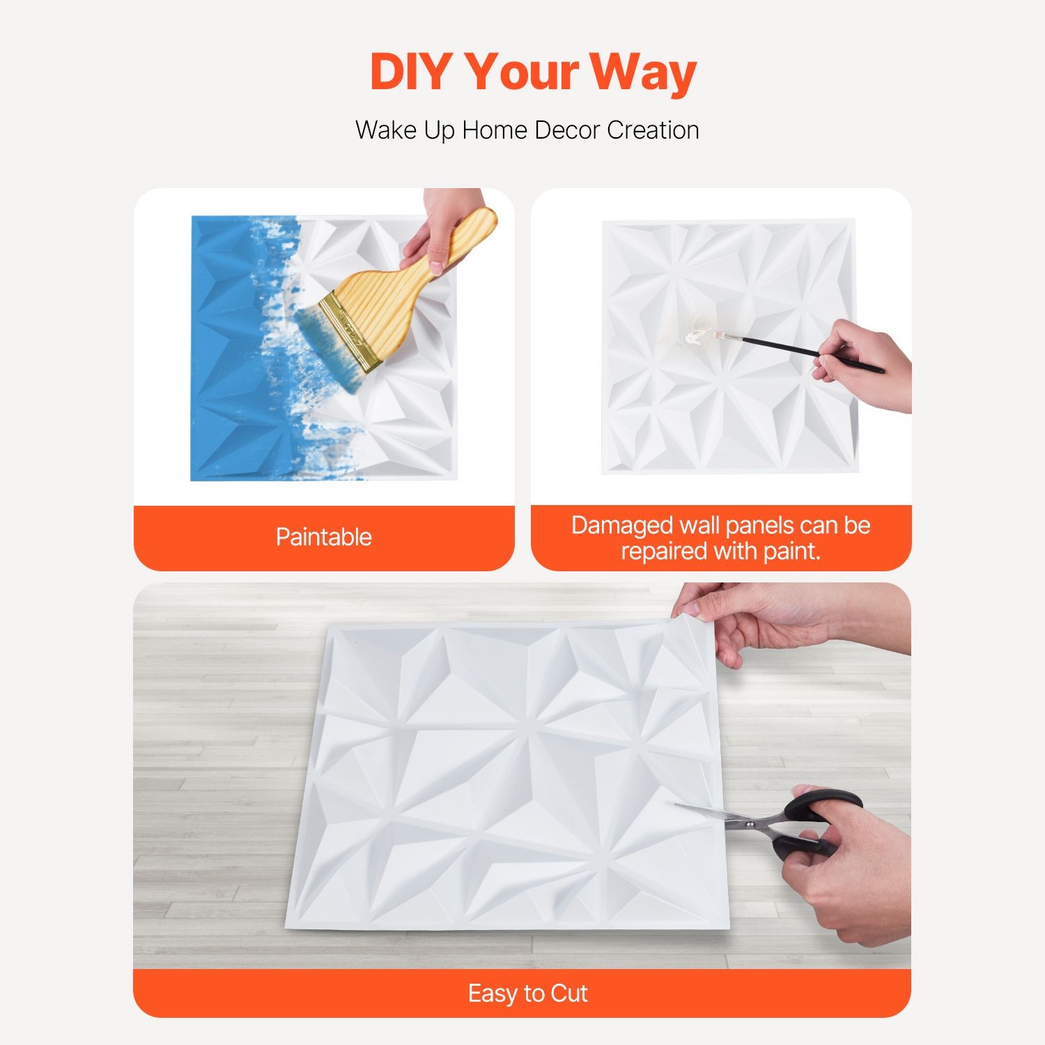 33 Pack 3D Diamond Wall Panels, 11.81 x 11.81 in PVC, 32 Sq Ft, Matte White for