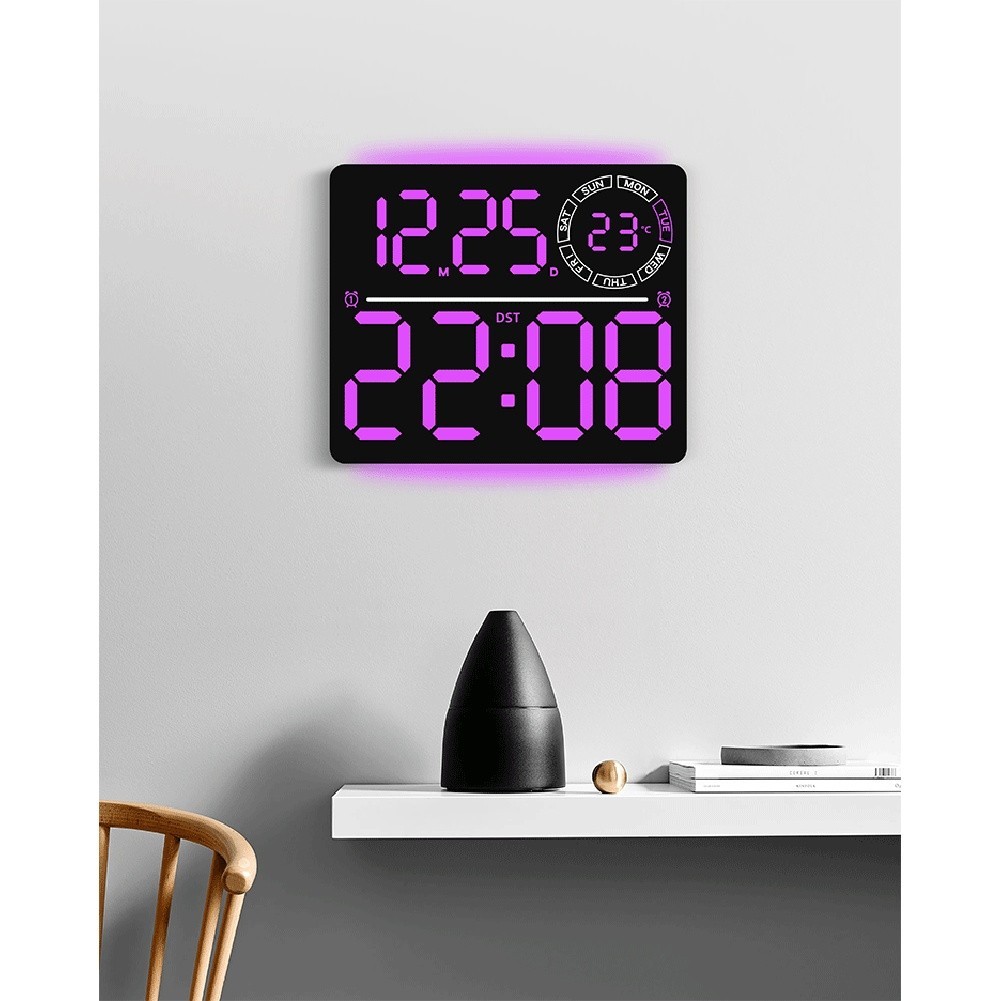 RGB Color Changing LED Wall Clock with Large Display Calendar for Living Room