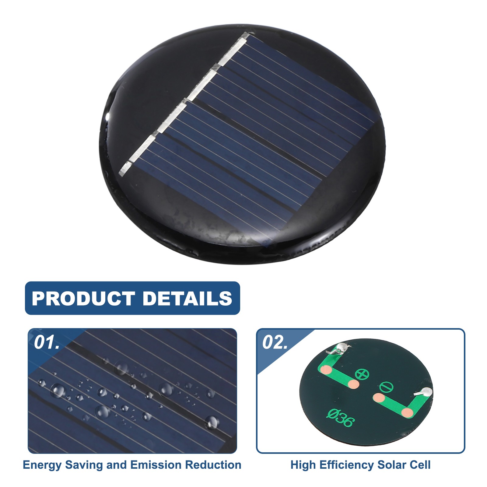 6Pcs 2V 0.08W 40mA Round Solar Panels, Solar Photovoltaic Power Cells