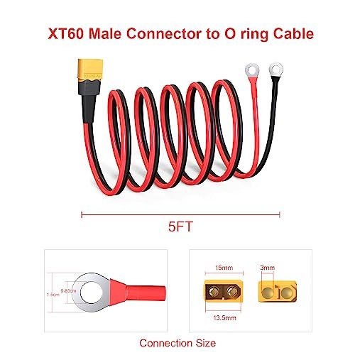 XT60 to O Ring Terminal Cable Connector Cable 5FT 12AWG XT60 Male to O Ring
