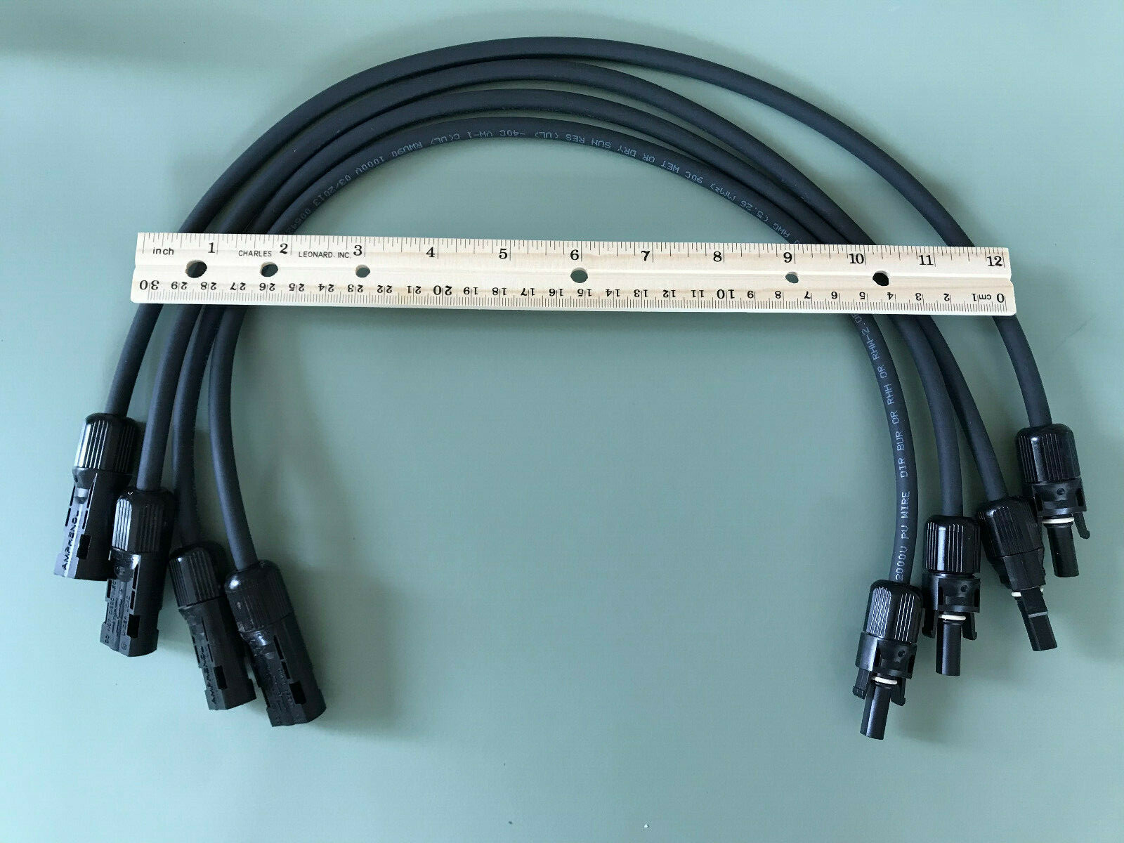 18″ Solar Panel Extension Cables #10 AWG PV Wire Amphenol Connectors – 4 Cables