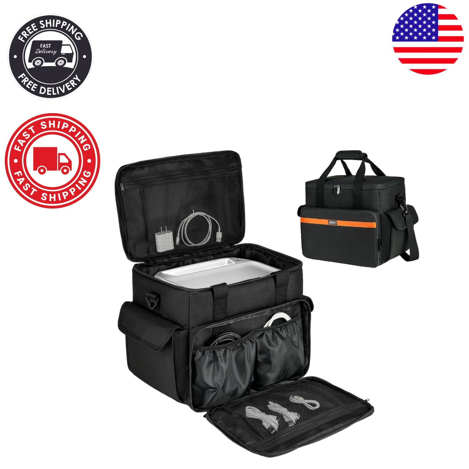 Water-Resistant Travel Bag for Portable Power Stations – 7 Compartments Included
