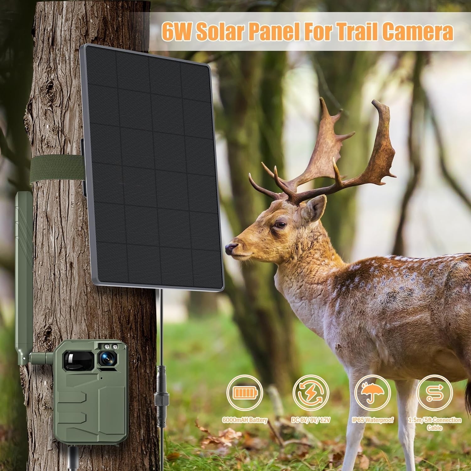 6W Solar Panel Charger with 6000mAh Battery for Hunting Camera – Waterproof