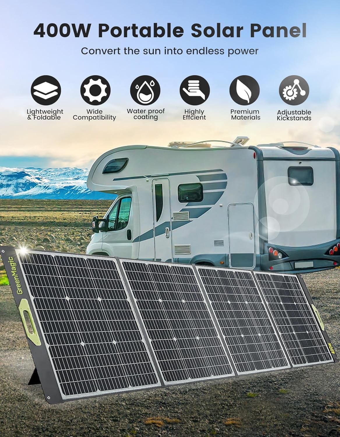 Greenmagic 400W Portable Solar Panel 39V Foldable