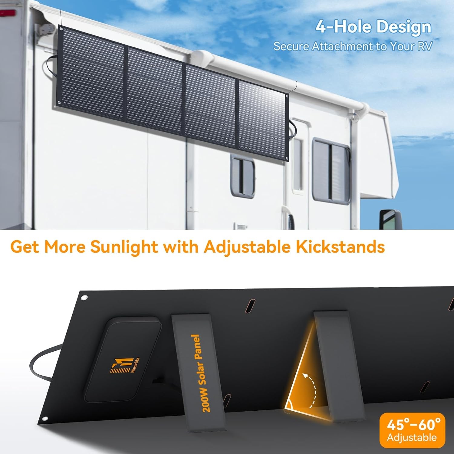 IP68 Waterproof Portable Solar Panel 200W ETFE XT60 Anderson MC4