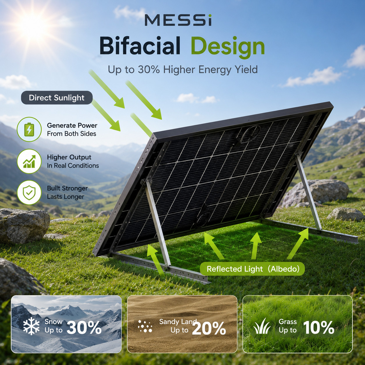 MESSi SOLAR 2 x 450W = 900W Solar Panels, Bifacial, N-Type, Mono | Plug-n-Play