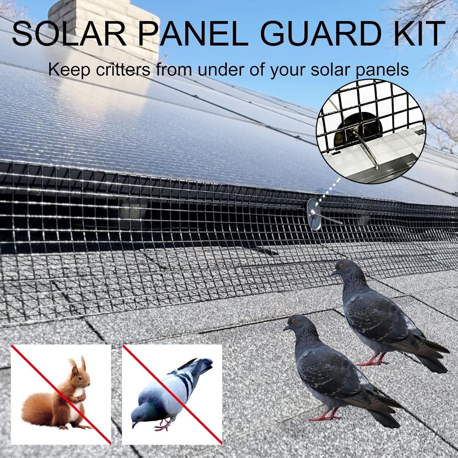 100Ft Black PVC-Coated Solar Panel Bird Guard Mesh Kit for Ultimate Protection