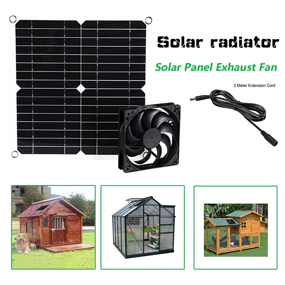1X(Solar Panel Powered Fan Fit For Pet Poultry House Greenhouse RV Roof3778