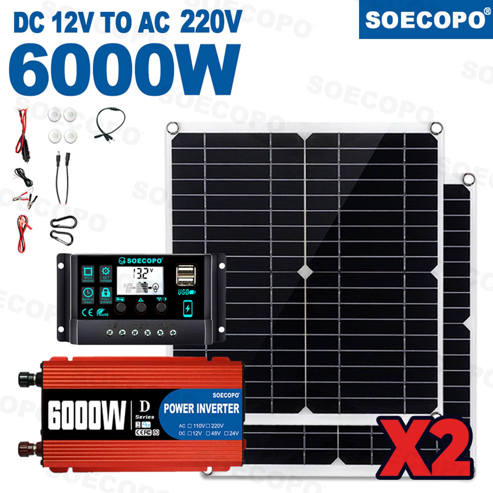 6000W Solar Panel Kit with Battery & Inverter Off Grid for Home RV Camping