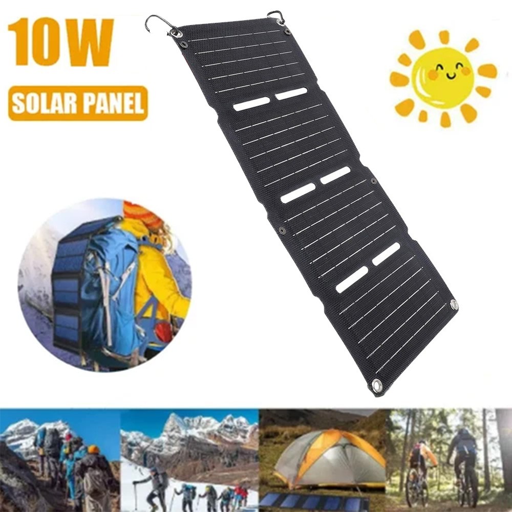10W Foldable Solar Panel Charger USB 5V Power Bank Waterproof for Camping Hiking