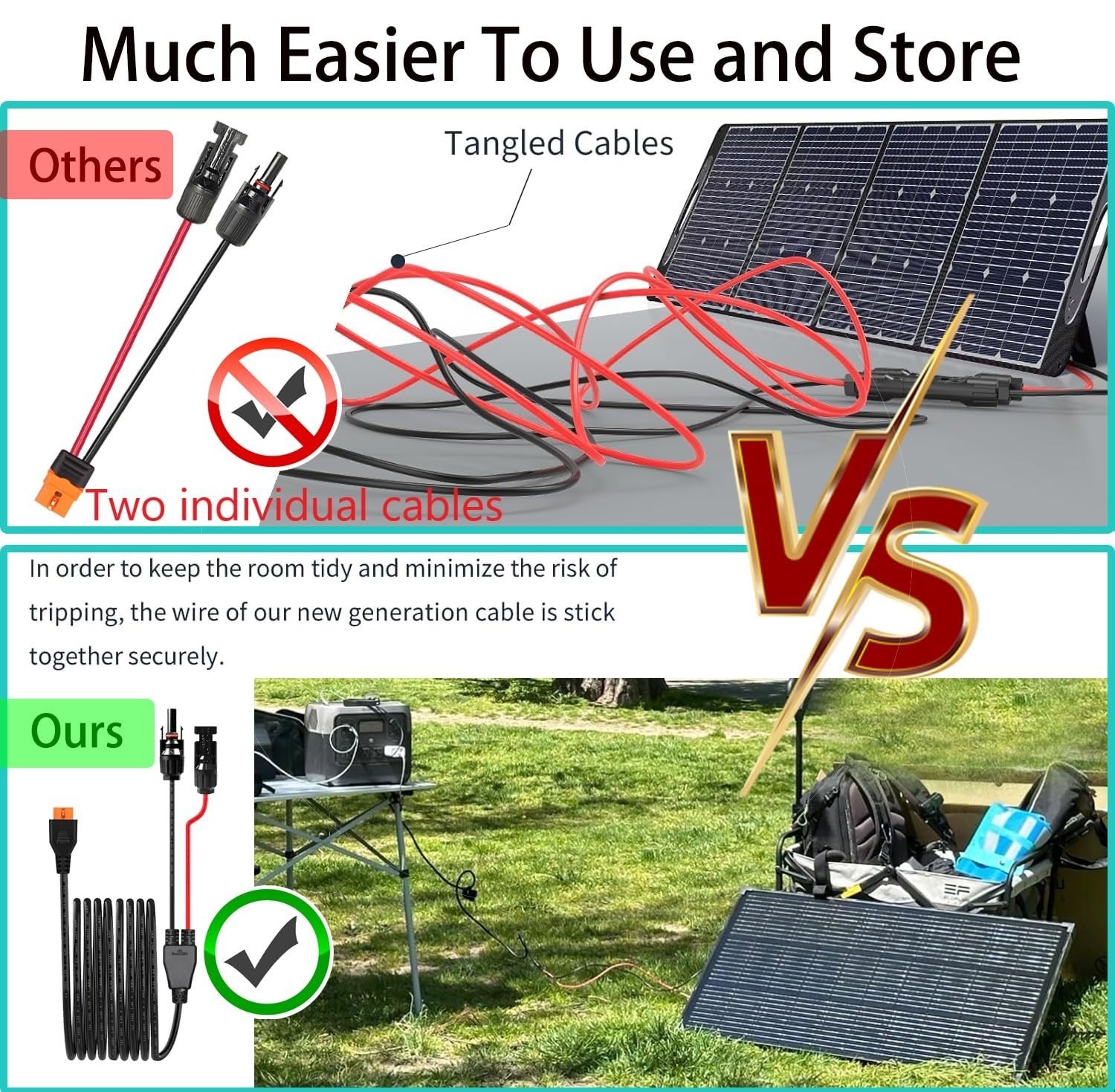 Fast Charging 16.5FT XT60i Solar Cable – Compatible with Major Power Stations