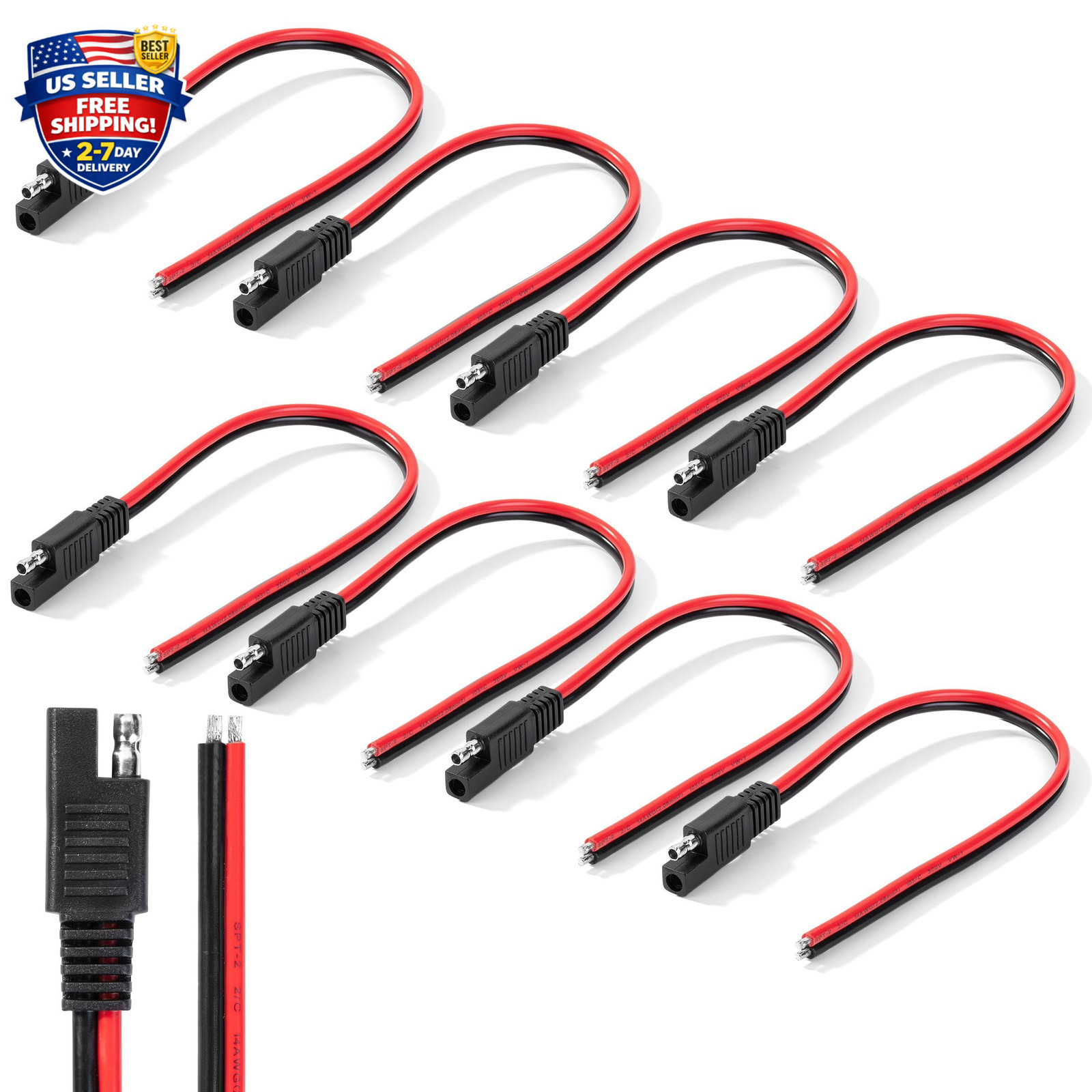 8 Pack 12 Inch SAE Connectors 14AWG 2 Pin Single Plug Connectors