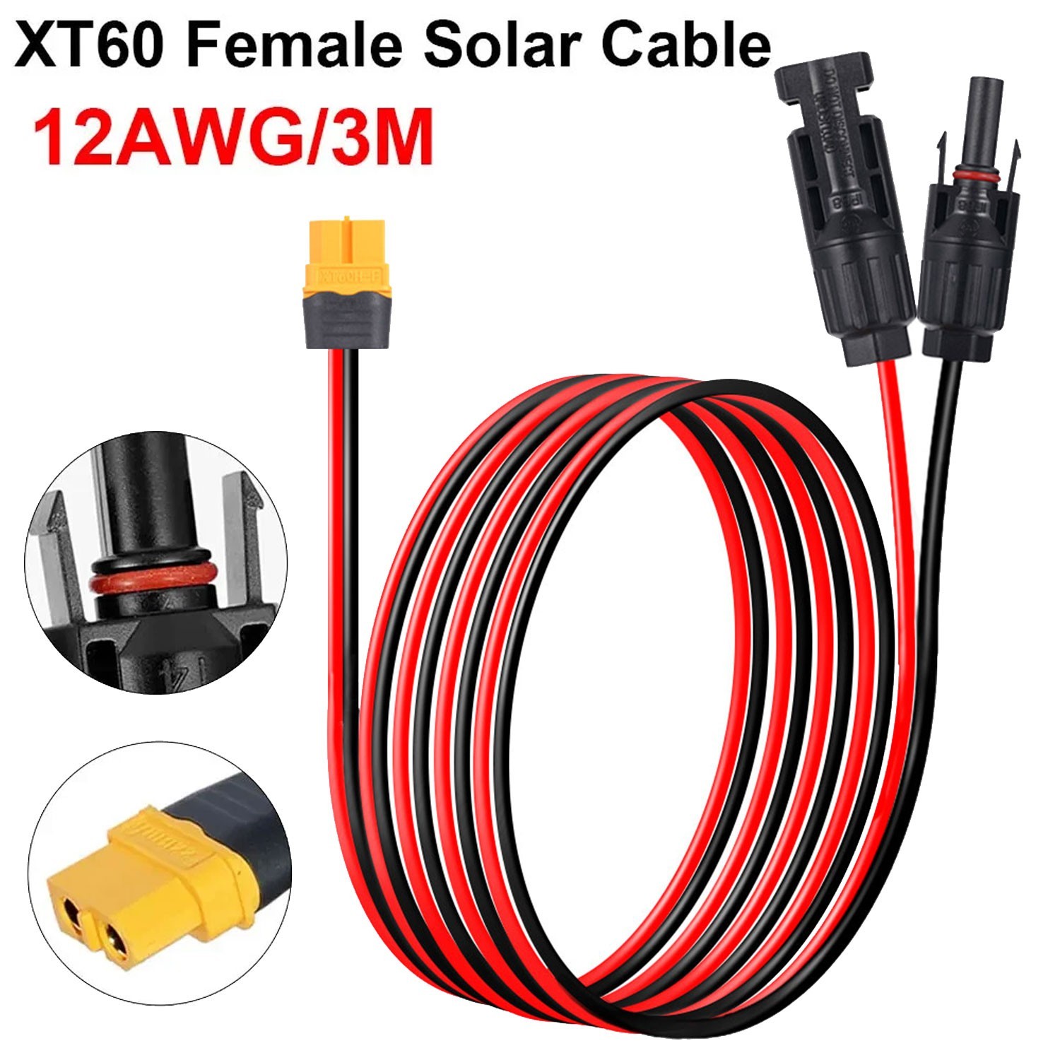 12 AWG XT60 Female to Solar Connector Extension Cable Wire for Solar Generator