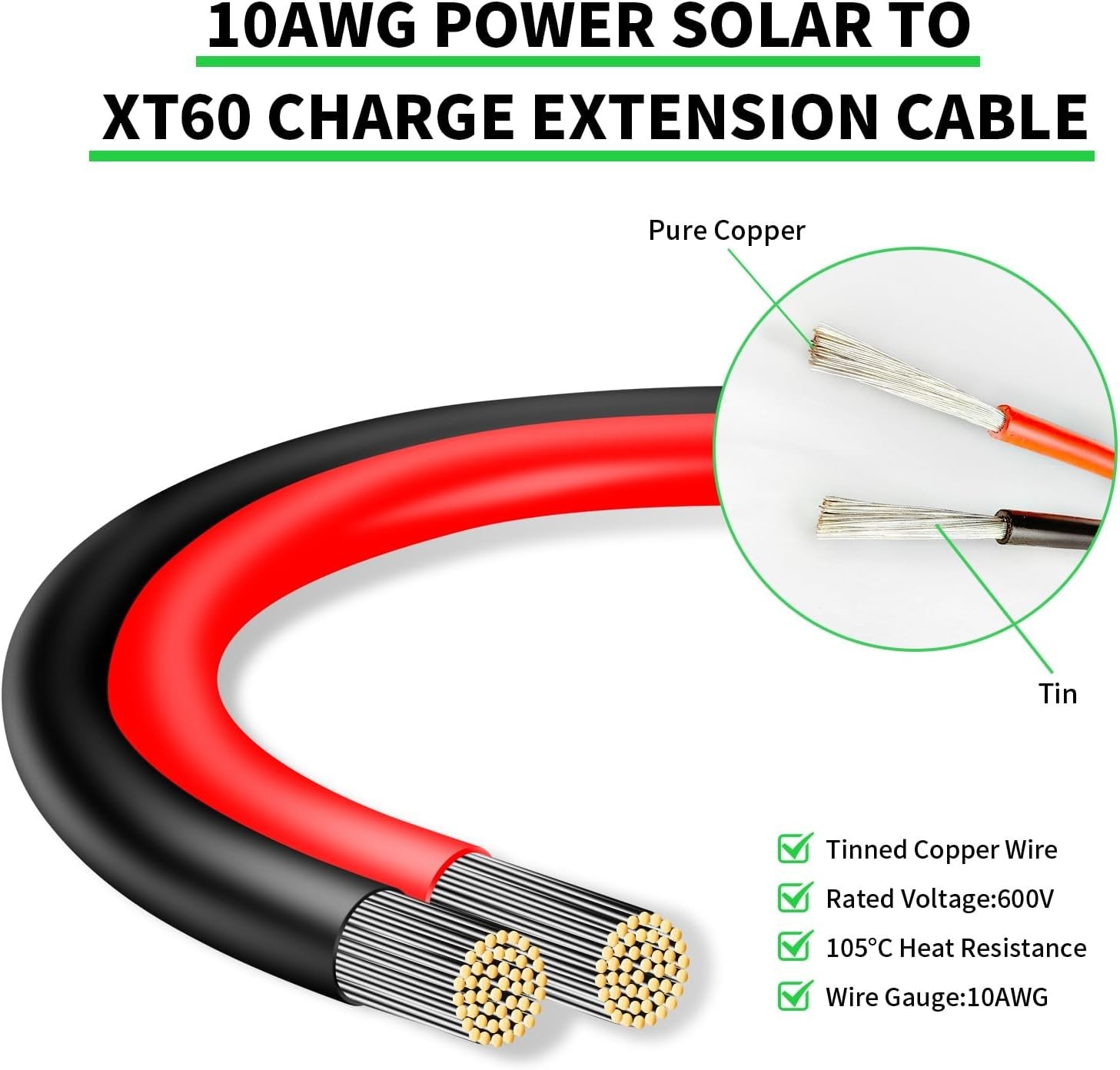 Solar Panel Connector to XT60 Connector Cable 1FT, 10AWG Solar to XT60 Charge…