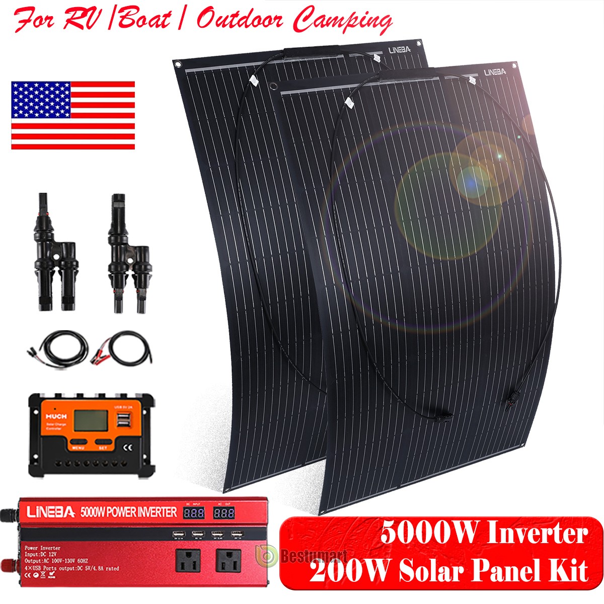 200W Kit de panel solar MONO 5000W Inversor para coche Sistema de alimentación