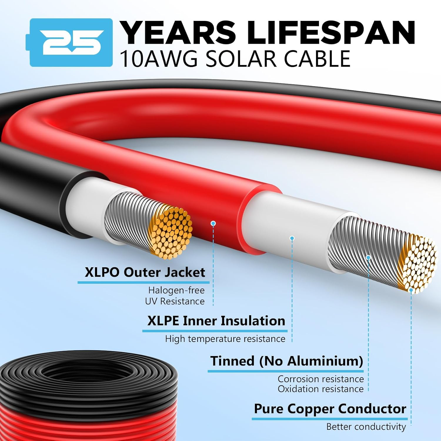 Solar Panel Wire 165Ft, Solar Wire 10AWG, Solar Cables, Solar Extension Cable, 1