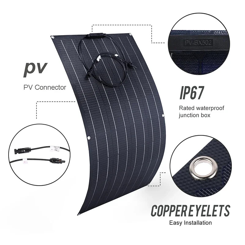200W Flexible Solar Panel ETFE Portable Power Mono Camp Home RV Battery Charge
