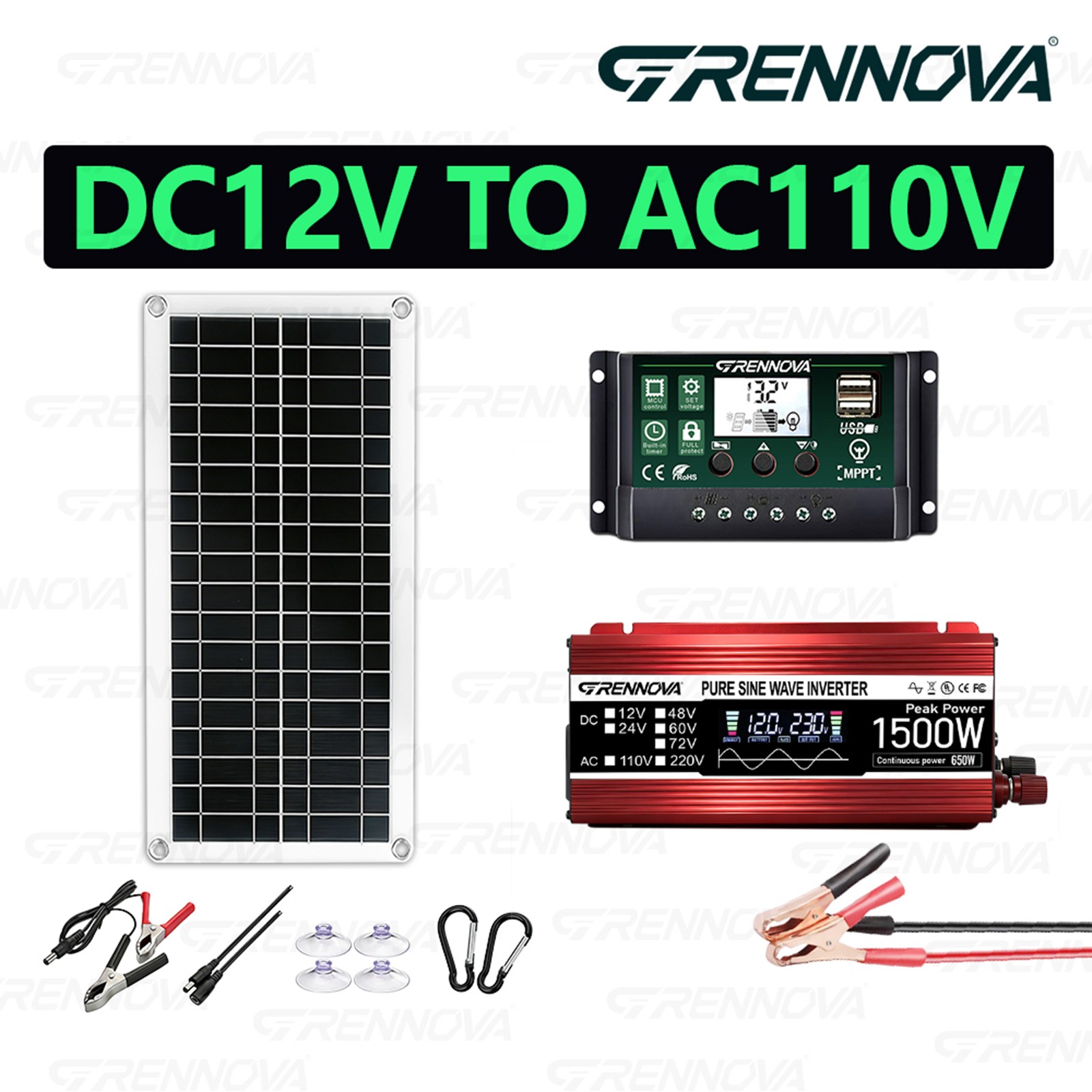 Grennova 1500W Pure Sine Solar Kit 60A MPPT Off-Grid Home RV Backup