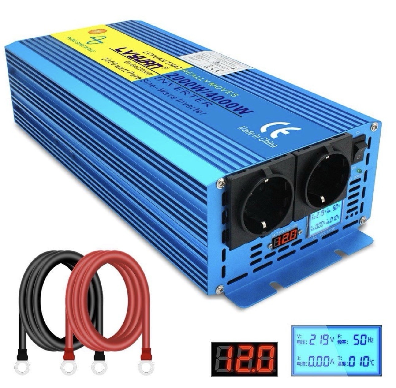 LVYUAN 3000W Pure Sine Wave Power Inverter – 24V DC to 110V AC – 6000W Peak