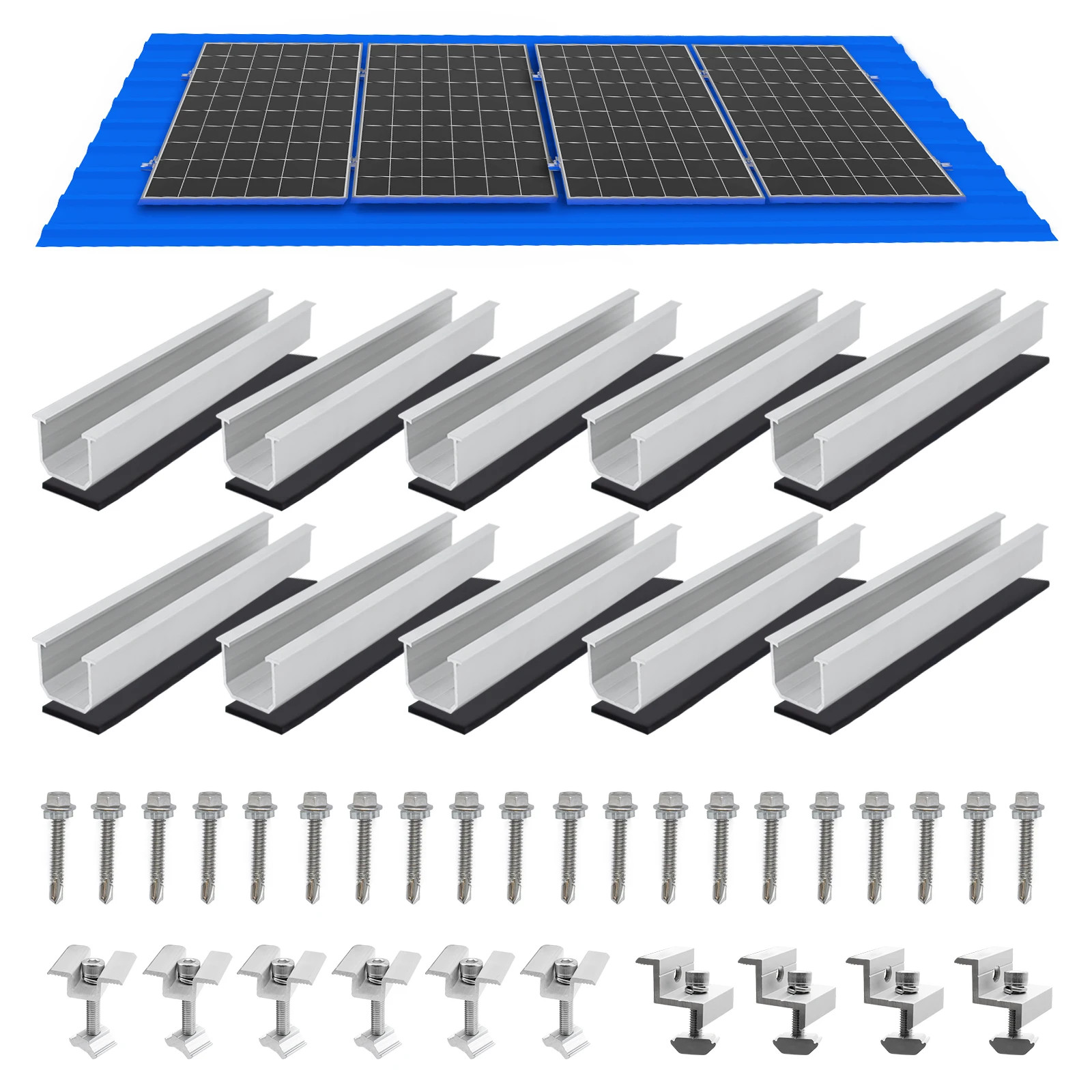 Solar Panel Mount Bracket Kit 120mm Rails Middle End Clamps Rubber Pads Roof