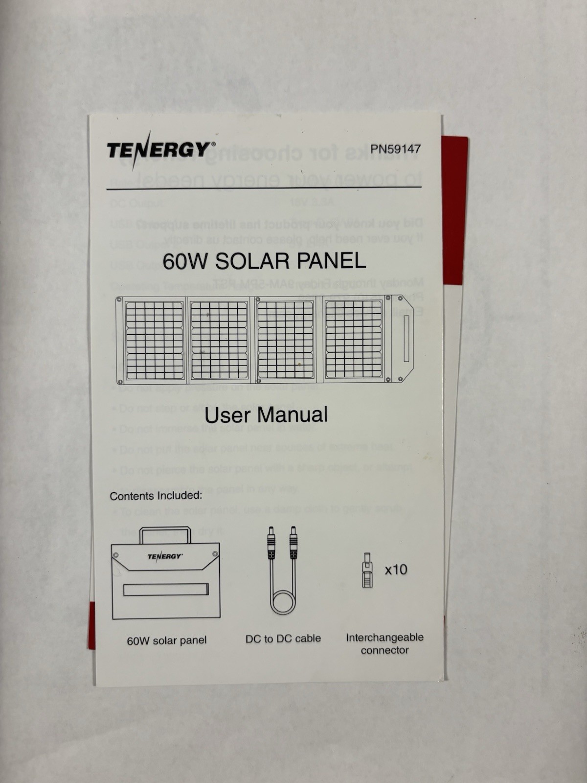Tenergy Portable 60W Solar Panel Foldable Charger 18V Charging 5V USB CE ROHS