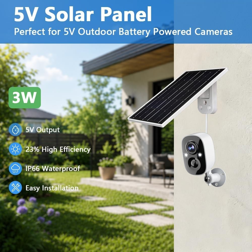 3W USB-C Eco-Friendly Solar Panel for Outdoor Security Cameras – Waterproof