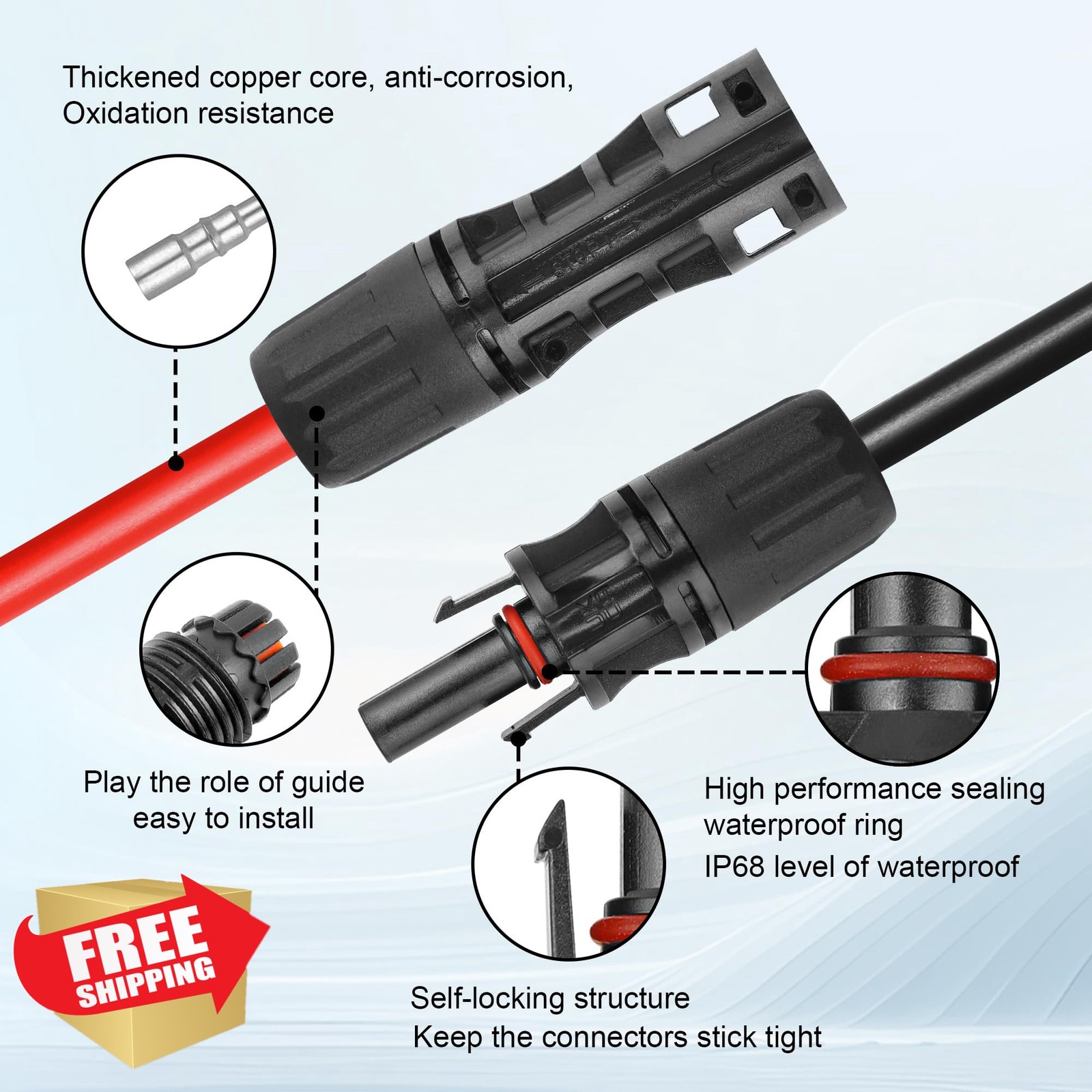 Kimbluth 30FT 8AWG Solar Extension Cable Red Black