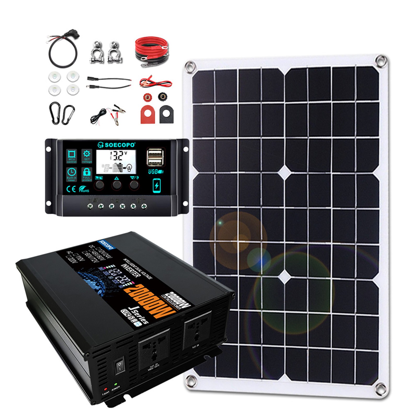 20000W Solar Emergency Power Supply | 500W Panel + 100A Controller + Inverter