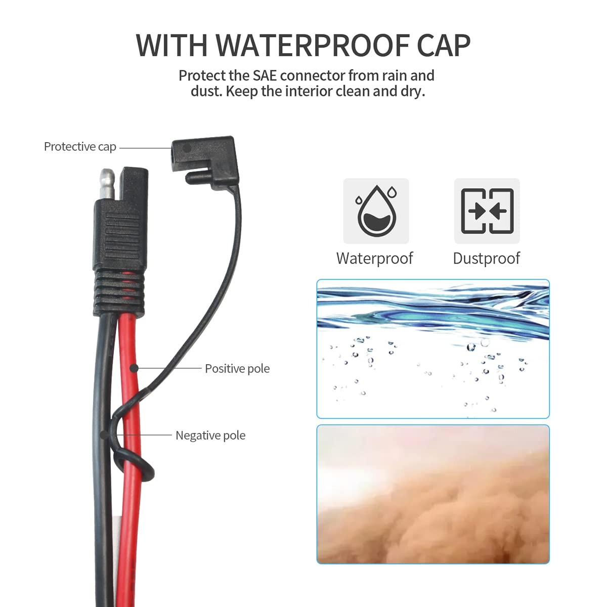 SAE Battery Connector, 10AWG SAE to O Ring Terminal Harness 2-Pin Quick Disco…