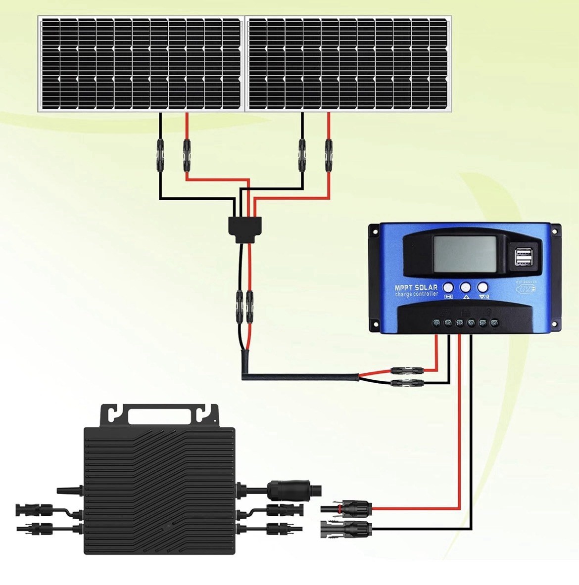 Solar Connectors Cable for 2-3 Solar Panels, Parallel 14-10AWG Tool-free