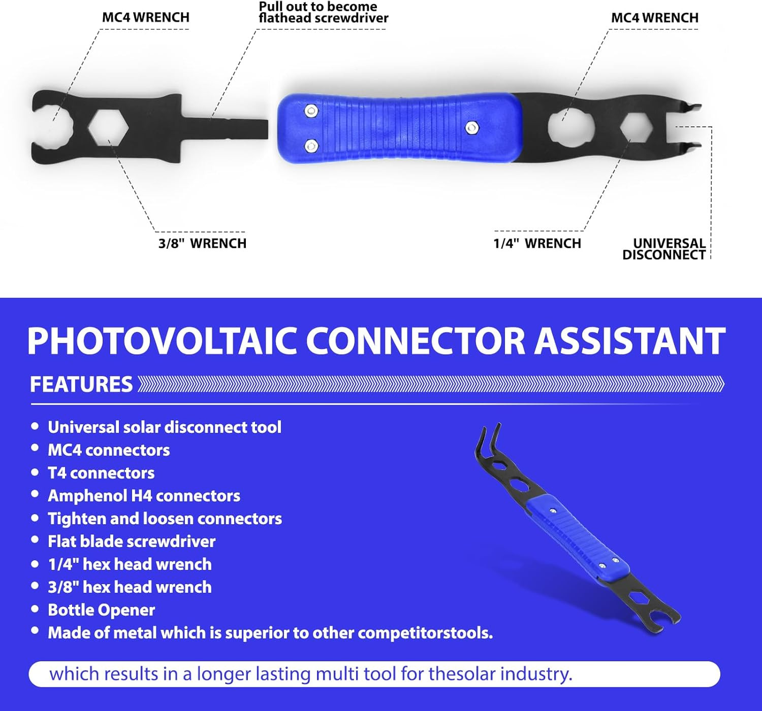Mc4 Disconnect Tool, Solar Serpent 5-In-1 Multipurpose Solar Connector Tool, Ass
