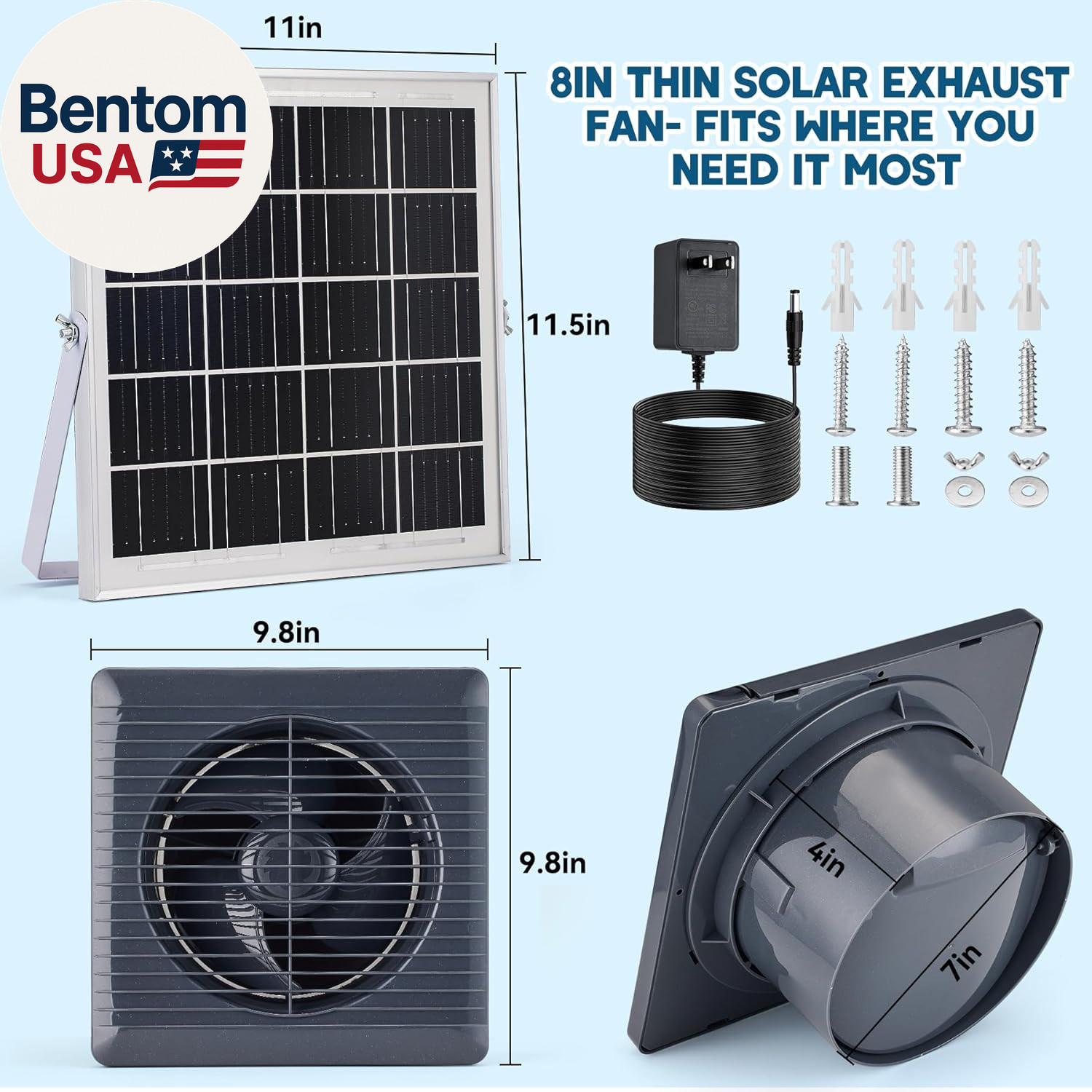 Solar Powered Exhaust Fan, 25W Solar Panel+8″ High Speed Solar Powered Fans, Sol