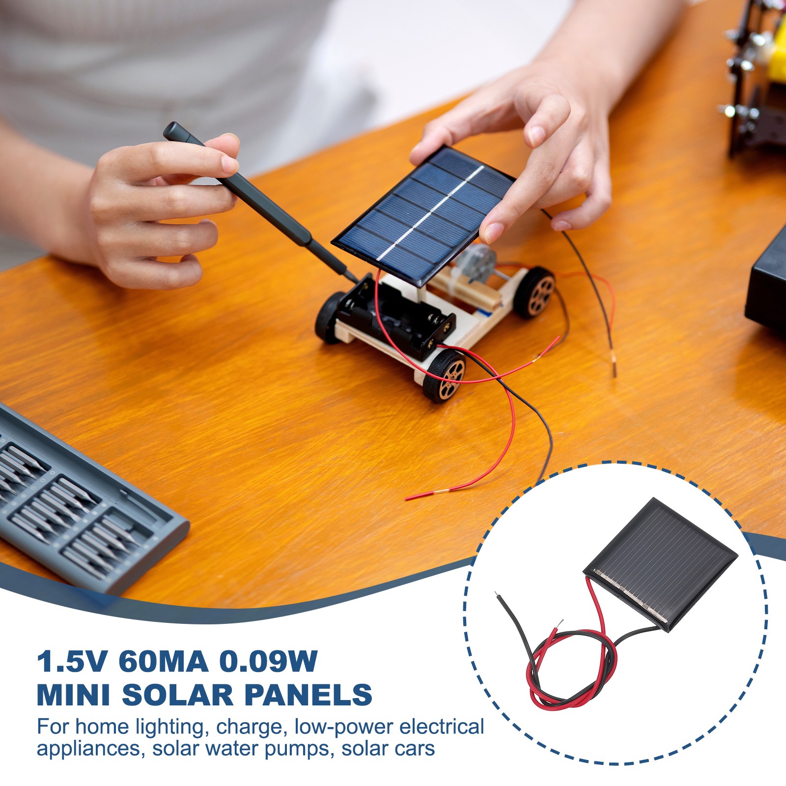 5 Pcs 1.5V 0.09W 60mA Mini Solar Panels with 2 Cable, 30mm x 30mm