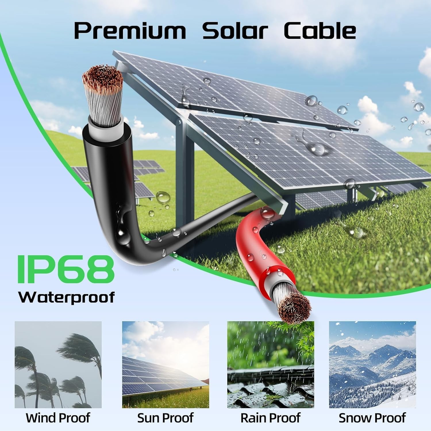 100ft Solar Panel Extension Cable 10AWG 6mm² Tinned Copper PV Cable Solar Wire
