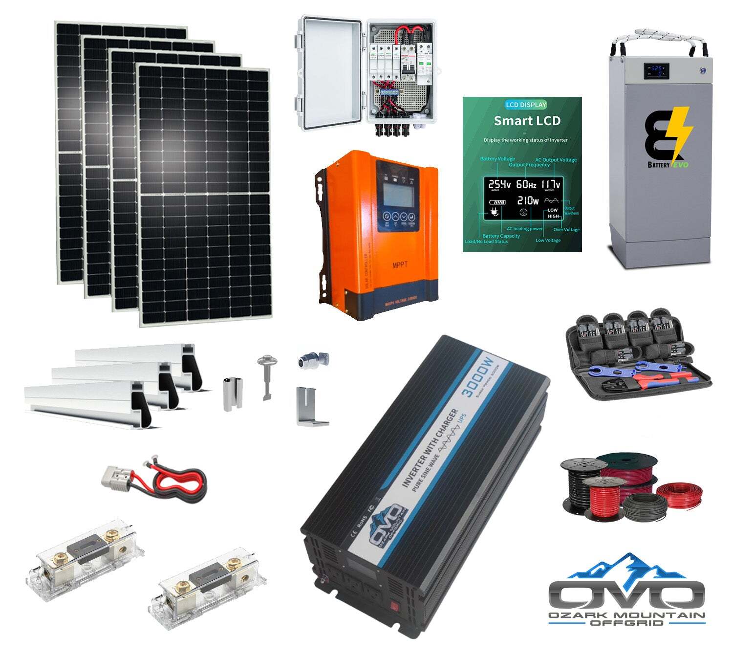 2.2KW Offgrid Solar Kit + 5.3KW Lithium 48V Battery + 3KW Inverter
