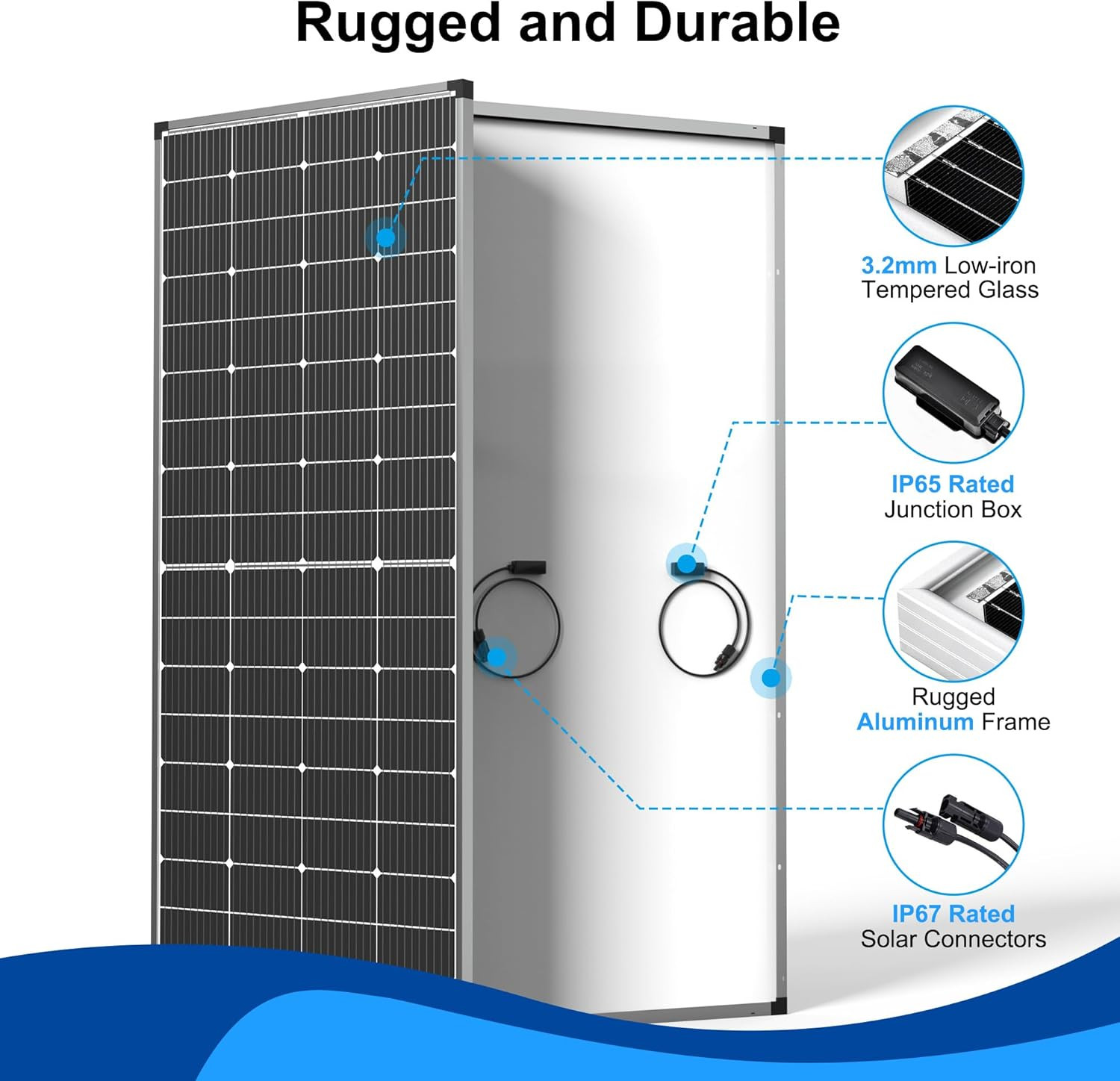 Solar Panel 250W 12 Volt 10BB Cell,Monocrystalline High-Efficiency 250 Watt 12V