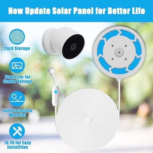 6W Solar Panel for Nest Camera – Outdoor/Indoor Solar Charger, 13ft Cable, IP66