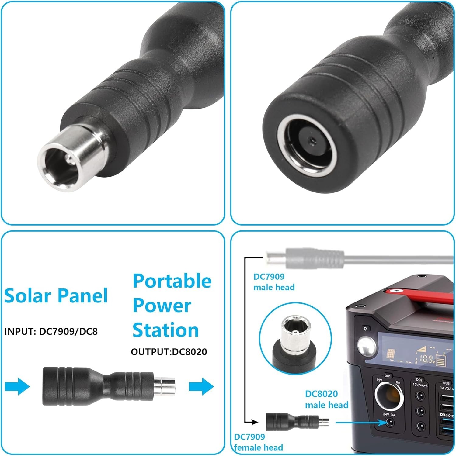 High-Quality DC7909 to DC8020 Connector – Essential Adapter for Solar Charging