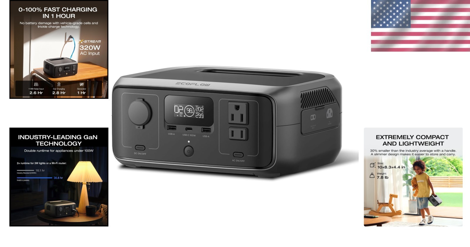 RIVER 3 Portable Power Station – Solar Powered with 600W X-Boost Capability