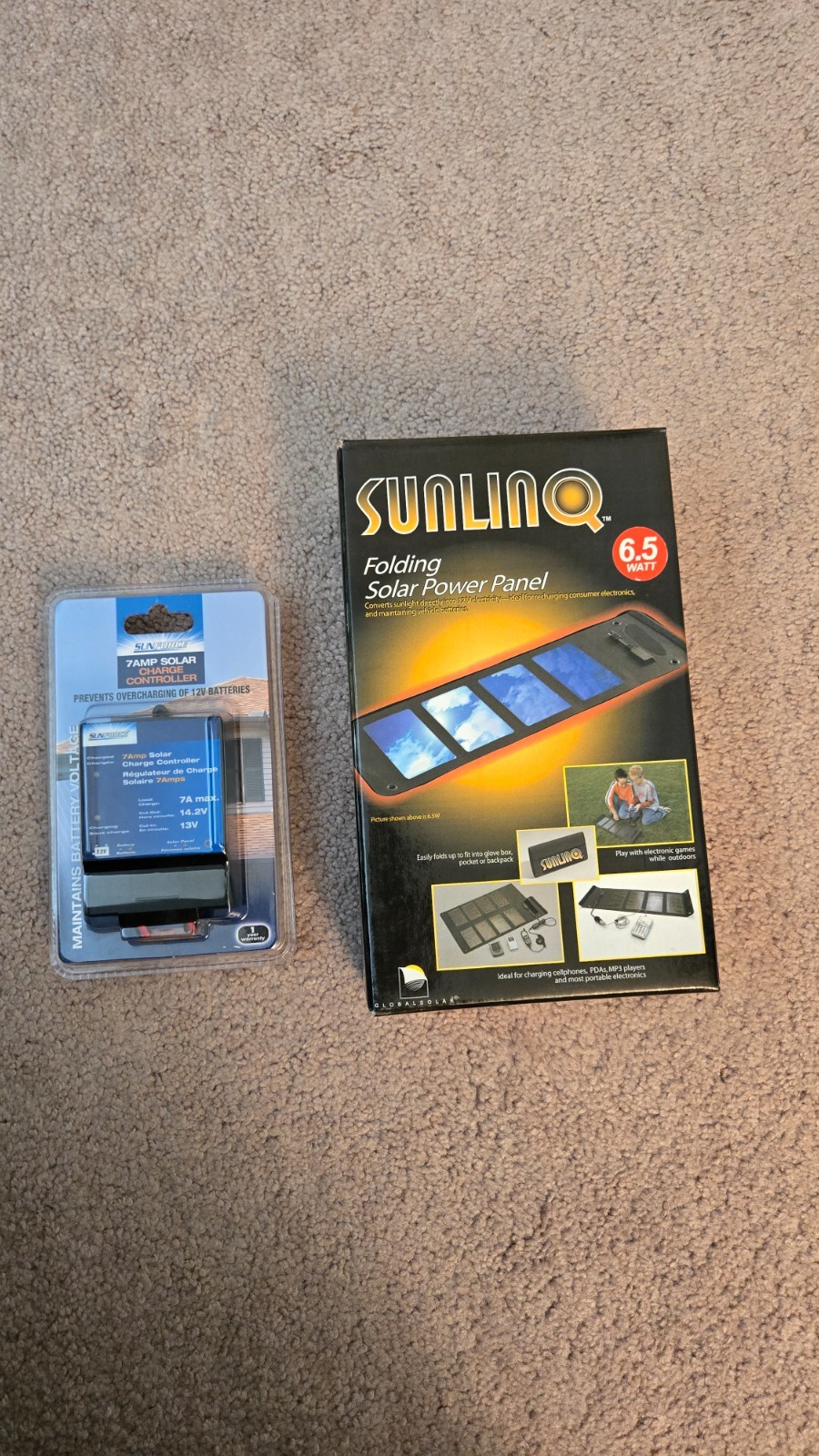 SUNLINQ 6.5W Folding Solar Panel Kit 12V Battery Charger w/ Sunforce Charger