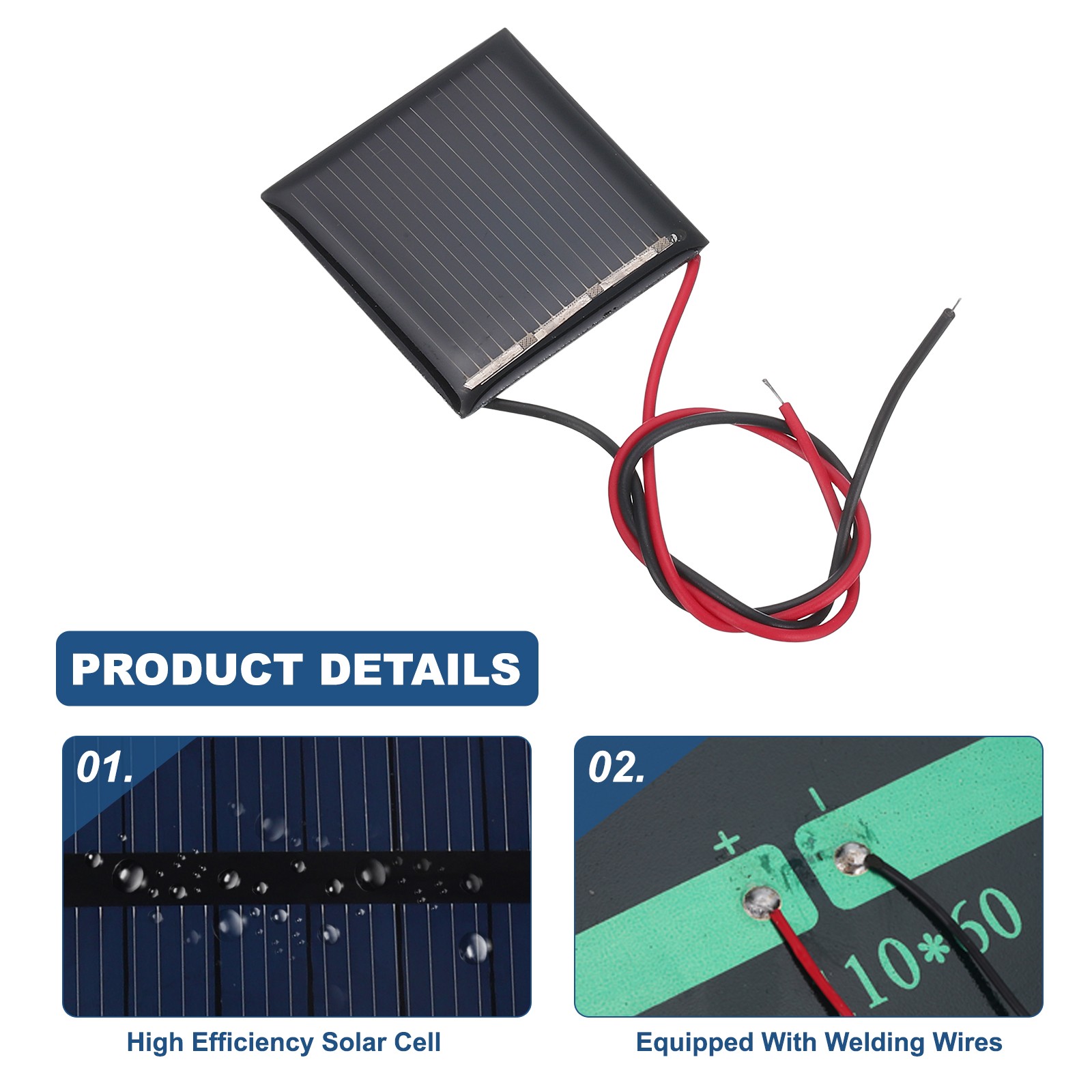5 Pcs 1.5V 0.09W 60mA Mini Solar Panels with 2 Cable, 30mm x 30mm
