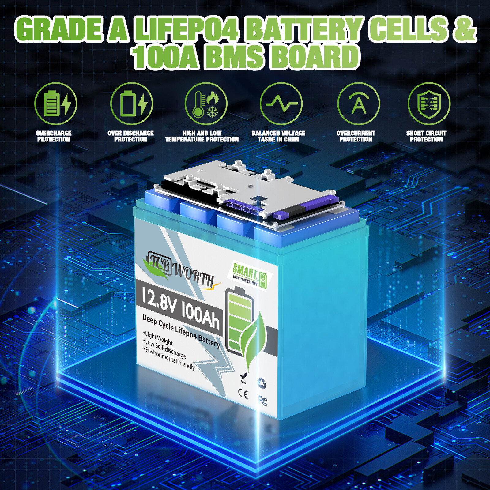 36V 100Ah Lithium Battery LiFePO4 Bluetooth BMS 3 Group 12V 100Ah for RV Marine