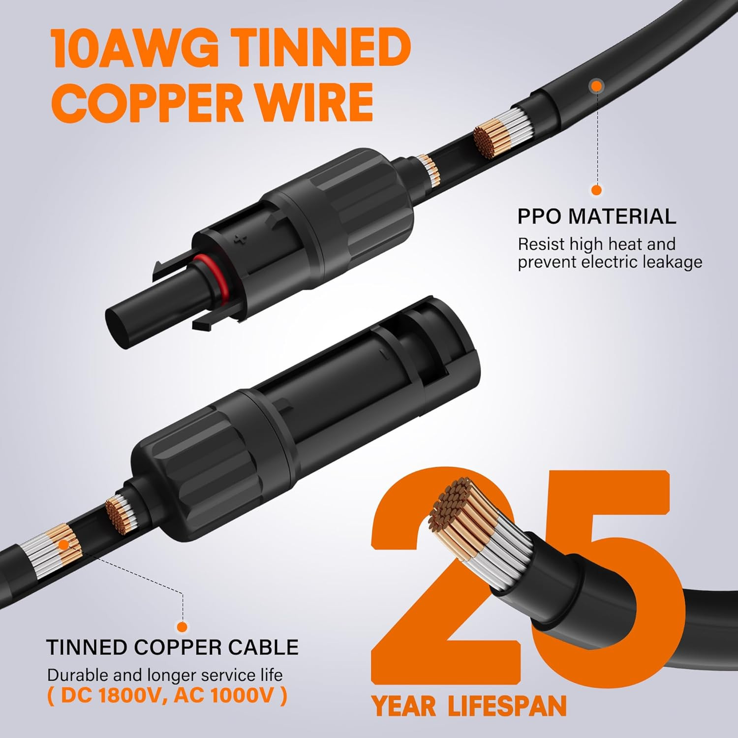 10AWG Solar Extension Cable 100 Ft, Solar Pannel Cable Tinned Copper Wire, with