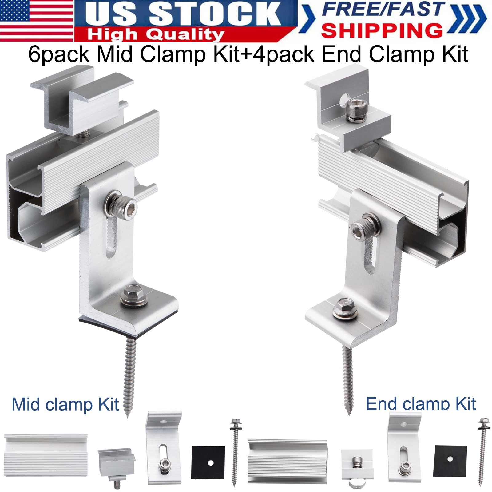 For 1-4Pcs Solar Panel Mounting Brackets Kit 30/35mm Roof Mount Clamp Universal