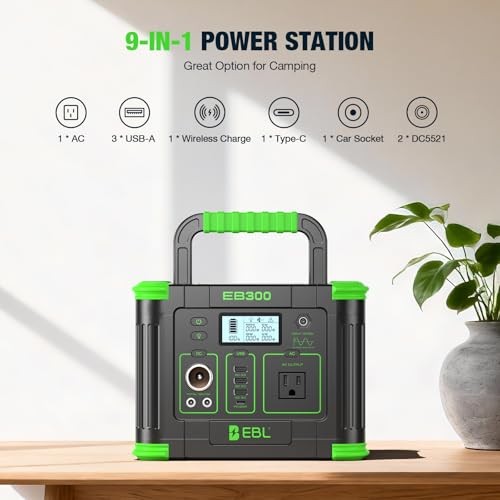 Portable Power Station 288.6Wh 330W Solar Generator Pure Sine Wave AC Green